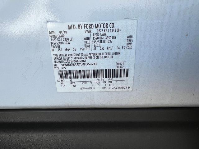 1FM5K8AR7JGB59212 - 2018 FORD EXPLORER POLICE INTERCEPTOR თეთრი ფოტო 10