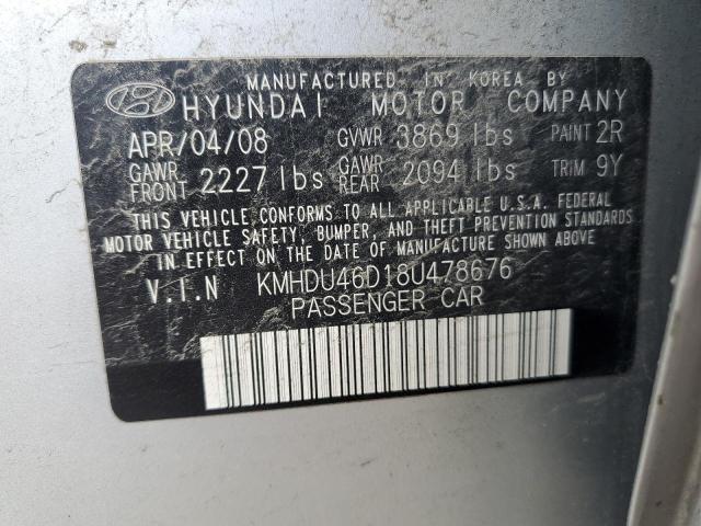 KMHDU46D18U478676 - 2008 HYUNDAI ELANTRA GLS SILVER photo 13