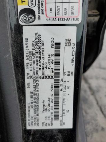 3FADP4BJ9KM105538 - 2019 FORD FIESTA SE BLACK photo 12