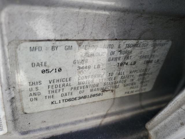KL1TD6DE3AB128501 - 2010 CHEVROLET AVEO LS Gümüş foto 12