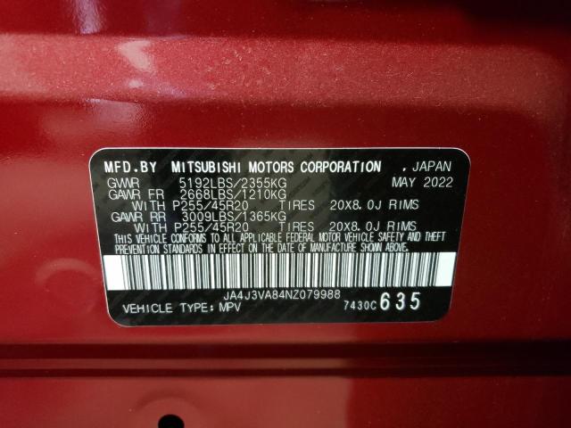 JA4J3VA84NZ079988 - 2022 MITSUBISHI OUTLANDER SEL RED photo 13