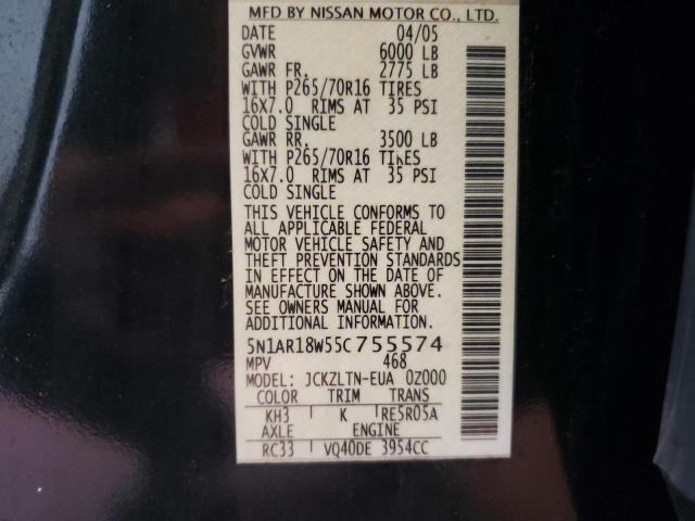 5N1AR18W55C755574 - 2005 NISSAN PATHFINDER LE 黑色 照片 13