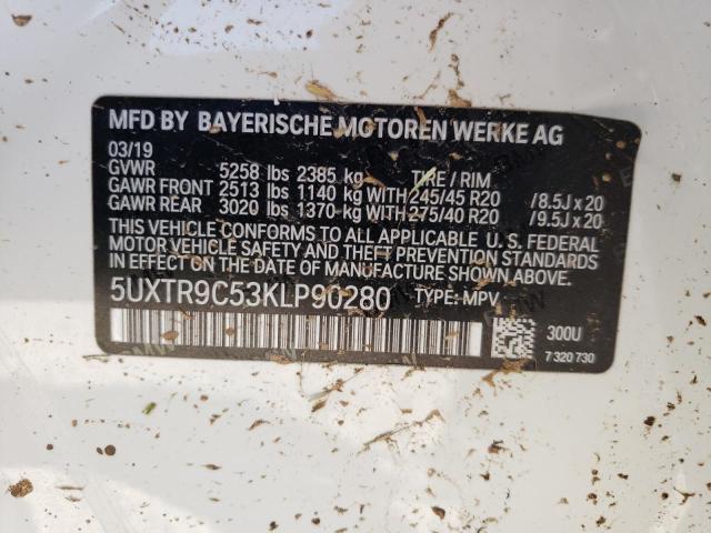 5UXTR9C53KLP90280 - 2019 BMW X3 XDRIVE30I WHITE photo 14