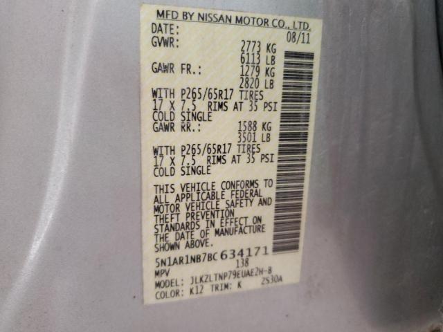 5N1AR1NB7BC634171 - 2011 NISSAN PATHFINDER S SILVER photo 13