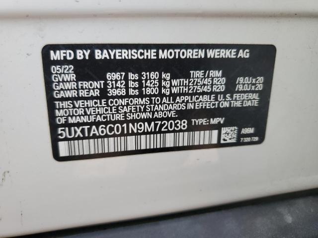 5UXTA6C01N9M72038 - 2022 BMW X5 XDRIVE45E WHITE photo 12