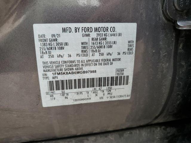 1FM5K8AB6MGB97988 - 2021 FORD EXPLORER POLICE INTERCEPTOR 灰色 照片 14