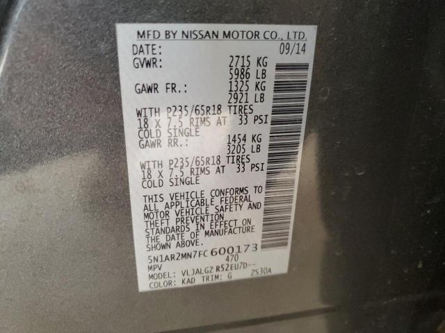 5N1AR2MN7FC600173 - 2015 NISSAN PATHFINDER S GRAY photo 14