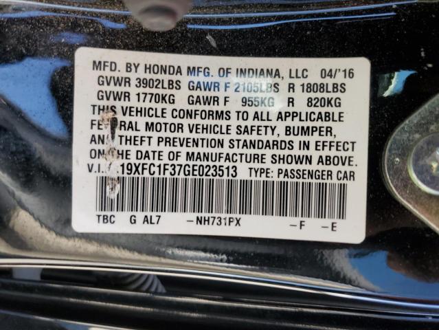 19XFC1F37GE023513 - 2016 HONDA CIVIC EX BLACK photo 13