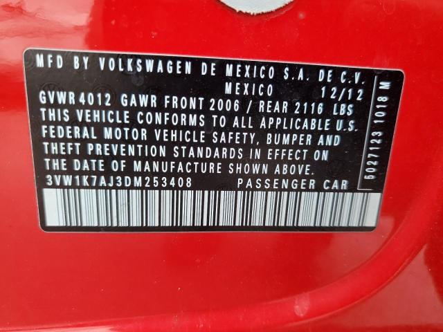 3VW1K7AJ3DM253408 - 2013 VOLKSWAGEN JETTA BASE 红色 照片 12