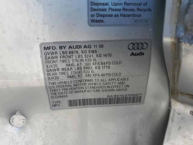 WA1BV74L67D059171 - 2007 AUDI Q7 4.2 QUATTRO PREMIUM GRAY photo 13