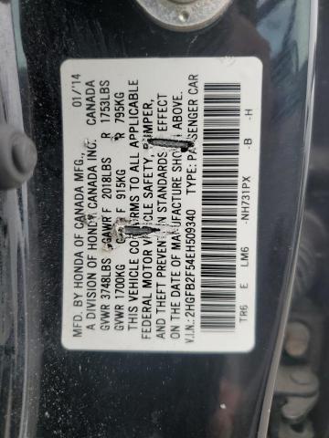 2HGFB2F54EH509340 - 2014 HONDA CIVIC LX BLACK photo 12