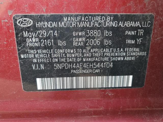 5NPDH4AE4EH544104 - 2014 HYUNDAI ELANTRA SE BURGUNDY photo 12