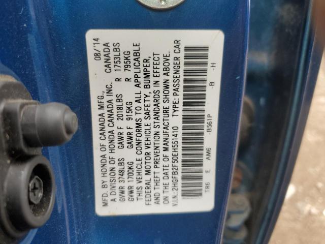 2HGFB2F50EH551410 - 2014 HONDA CIVIC LX 蓝色 照片 12