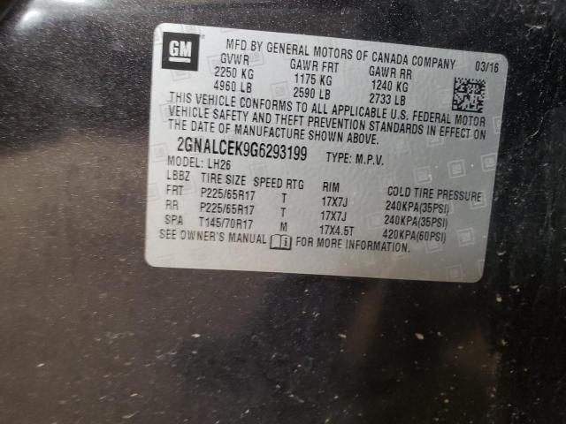 2GNALCEK9G6293199 - 2016 CHEVROLET EQUINOX LT BLACK photo 13