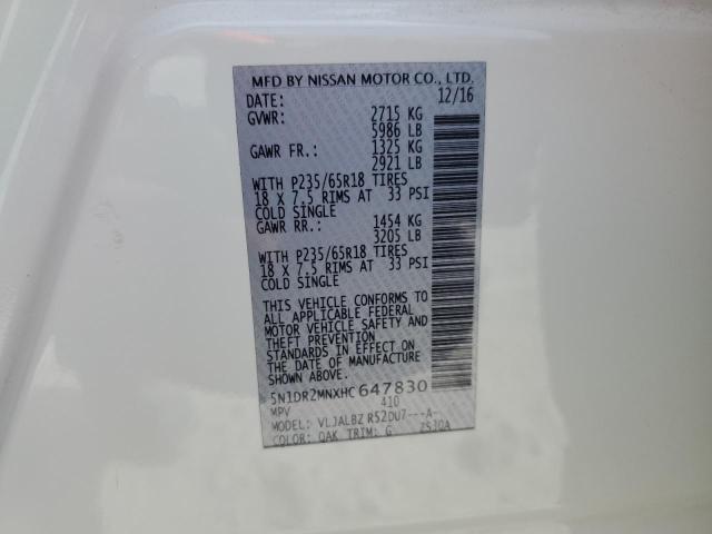 5N1DR2MNXHC647830 - 2017 NISSAN PATHFINDER S WHITE photo 13