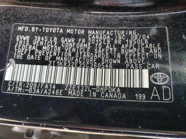 2T1KR32E35C360546 - 2005 TOYOTA COROLLA MA XR BLACK photo 12