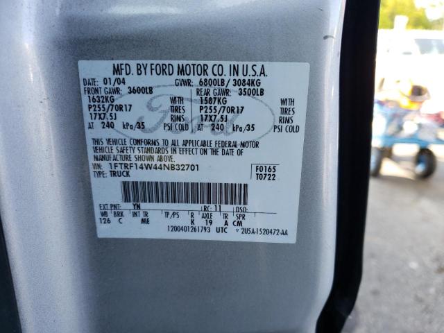 1FTRF14W44NB32701 - 2004 FORD F-150 SILVER photo 12