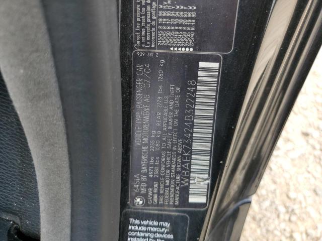 WBAEK73424B322248 - 2004 BMW 645 CI AUTOMATIC BLACK photo 12