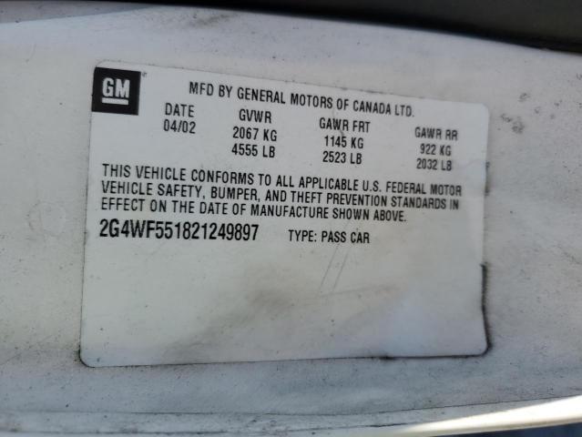 2G4WF551821249897 - 2002 BUICK REGAL GS WHITE photo 12