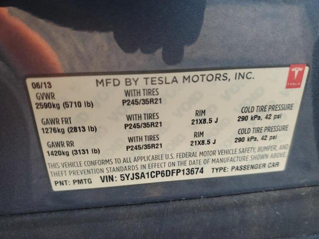 5YJSA1CP6DFP13674 - 2013 TESLA MODEL S CHARCOAL photo 12