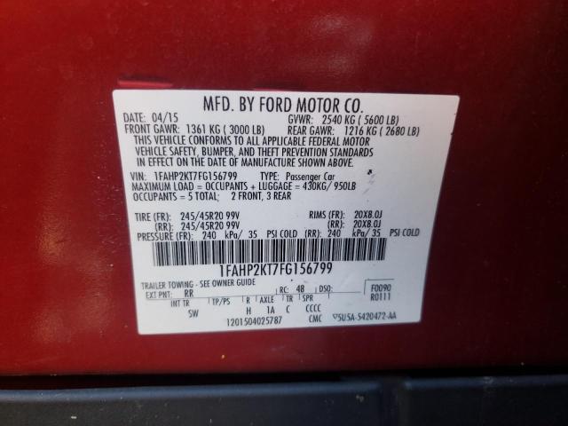 1FAHP2KT7FG156799 - 2015 FORD TAURUS SHO RED photo 12