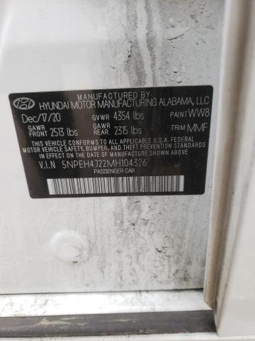 5NPEH4J22MH104326 - 2021 HYUNDAI SONATA LIMITED WHITE photo 13