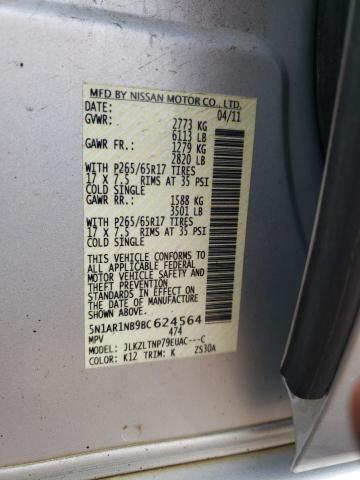 5N1AR1NB9BC624564 - 2011 NISSAN PATHFINDER S SILVER photo 13