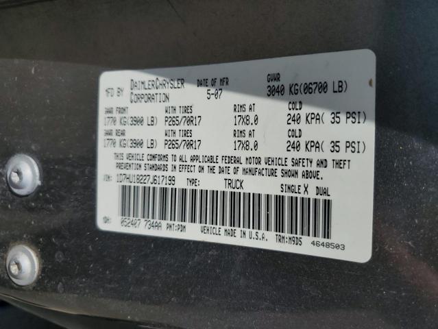 1D7HU18227J617199 - 2007 DODGE RAM 1500 ST GRAY photo 12