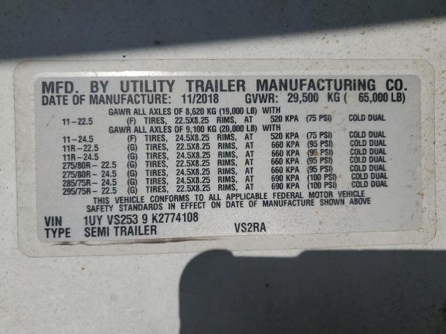 1UYVS2539K2774108 - 2019 UTILITY REEFER WHITE photo 10