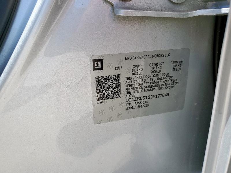 1G1ZB5ST2JF177646 - 2018 CHEVROLET MALIBU LS ვერცხლისფერი ფოტო 13