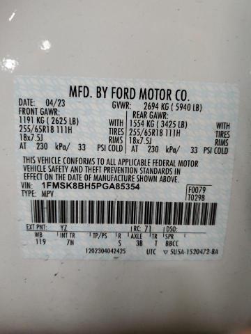 1FMSK8BH5PGA85354 - 2023 FORD EXPLORER WHITE photo 13