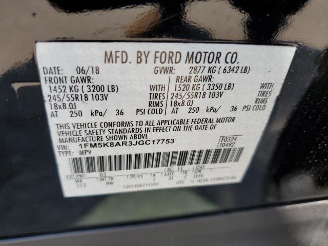 1FM5K8AR3JGC17753 - 2018 FORD EXPLORER POLICE INTERCEPTOR أسود صورة 12