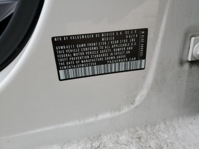 3VW2K7AJ0FM337256 - 2015 VOLKSWAGEN JETTA BASE 白色 照片 12