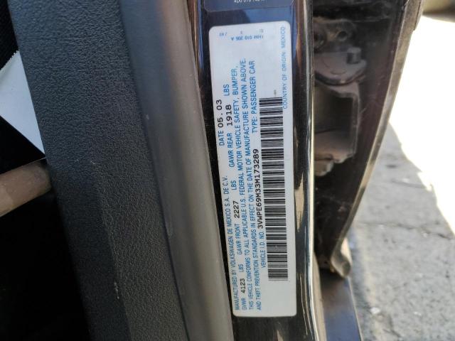 3VWPE69M33M173289 - 2003 VOLKSWAGEN JETTA WOLFSBURG 黑色 照片 12