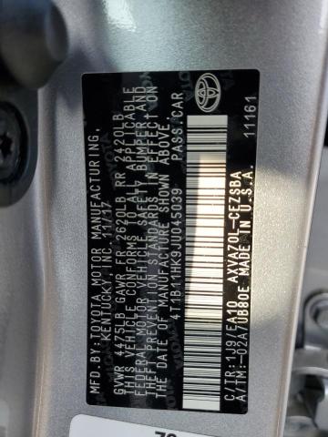 4T1B11HK9JU045039 - 2018 TOYOTA CAMRY LE/S L SILVER photo 12