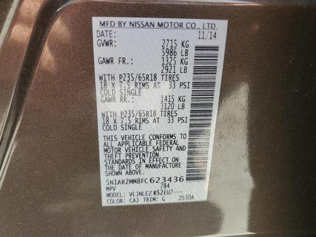 5N1AR2MM8FC623436 - 2015 NISSAN PATHFINDER S BROWN photo 12