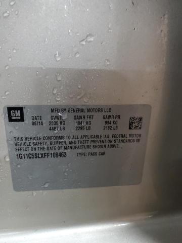 1G11C5SLXFF108463 - 2015 CHEVROLET MALIBU 1LT 银色 照片 12