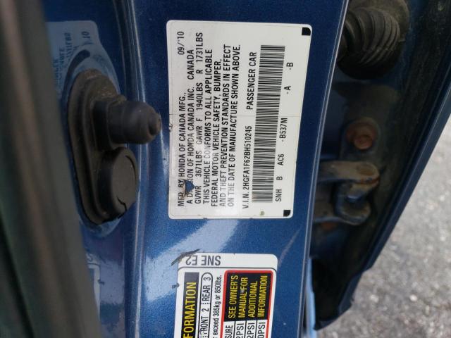 2HGFA1F62BH510245 - 2011 HONDA CIVIC LX-S Կապույտ լուսանկար 13