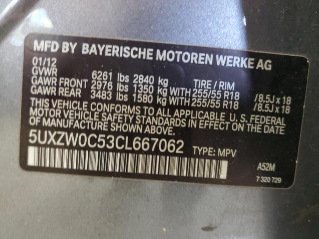 5UXZW0C53CL667062 - 2012 BMW X5 XDRIVE35D GRAY photo 13