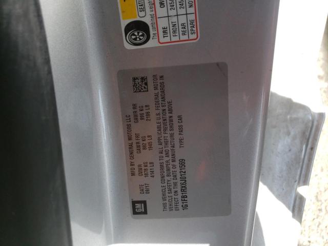 1G1FB1RX6J0121569 - 2018 CHEVROLET CAMARO LT SILVER photo 12