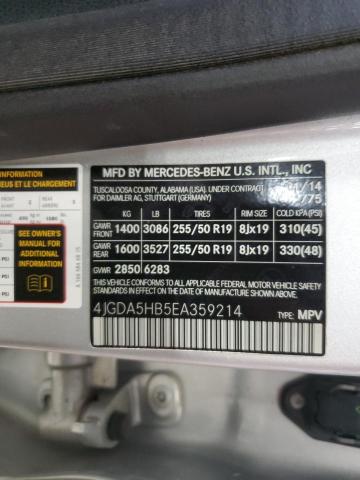 4JGDA5HB5EA359214 - 2014 MERCEDES-BENZ ML 350 4MATIC SILVER photo 13