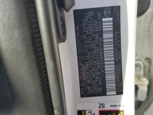 4T1T31AK9NU033438 - 2022 TOYOTA CAMRY SE NIGHT SHADE WHITE photo 12