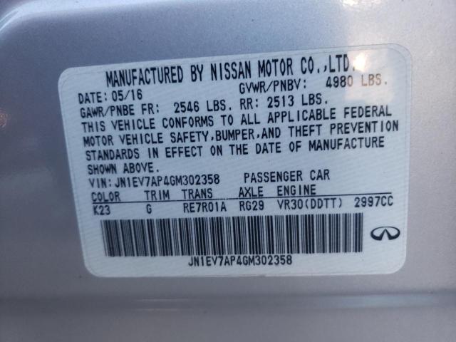 JN1EV7AP4GM302358 - 2016 INFINITI Q50 PREMIUM SILVER photo 10