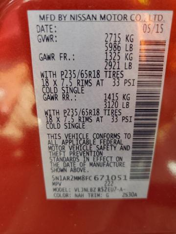 5N1AR2MM8FC671051 - 2015 NISSAN PATHFINDER S BURGUNDY photo 13