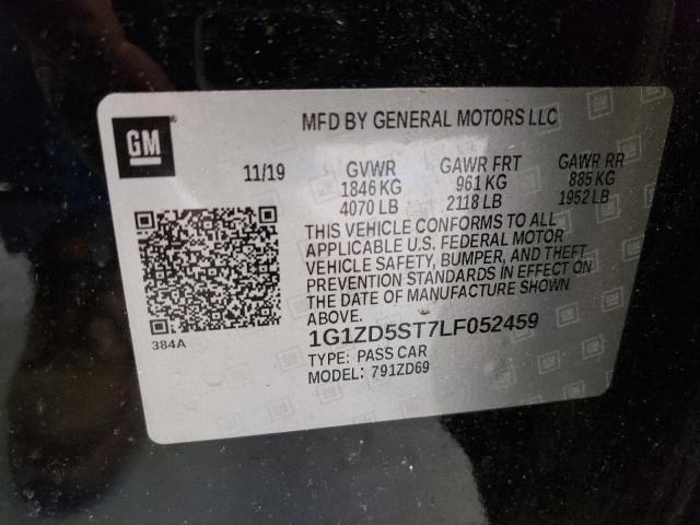 1G1ZD5ST7LF052459 - 2020 CHEVROLET MALIBU LT BLACK photo 12