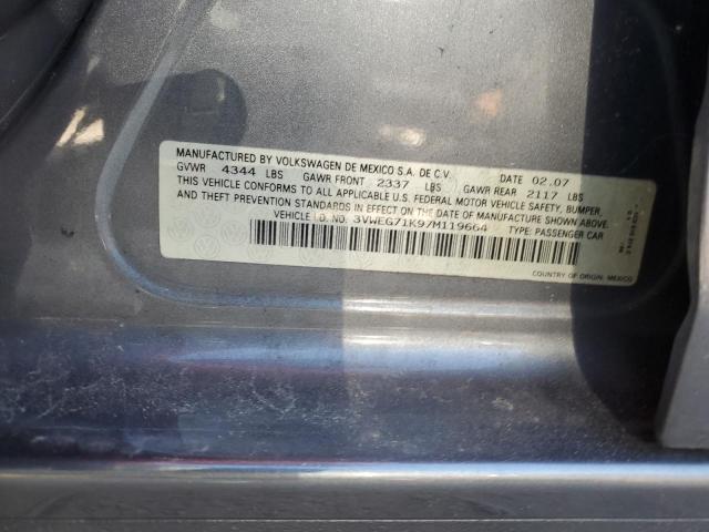 3VWEG71K97M119664 - 2007 VOLKSWAGEN JETTA WOLFSBURG 灰色 照片 12