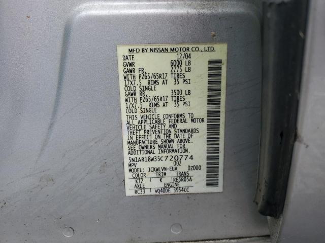 5N1AR18W35C720774 - 2005 NISSAN PATHFINDER LE 银色 照片 13