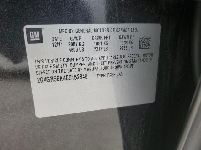 2G4GR5EK4C9152848 - 2012 BUICK REGAL BLACK photo 12