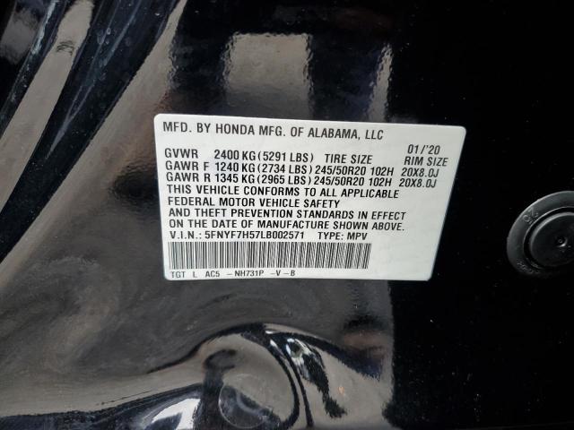 5FNYF7H57LB002571 - 2020 HONDA PASSPORT EXL Czarny zdjęcie 13