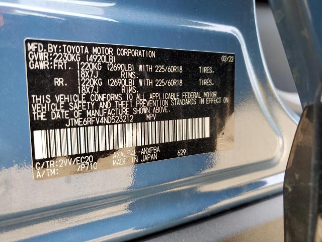 JTME6RFV4ND523212 - 2022 TOYOTA RAV4 XSE BLUE photo 13